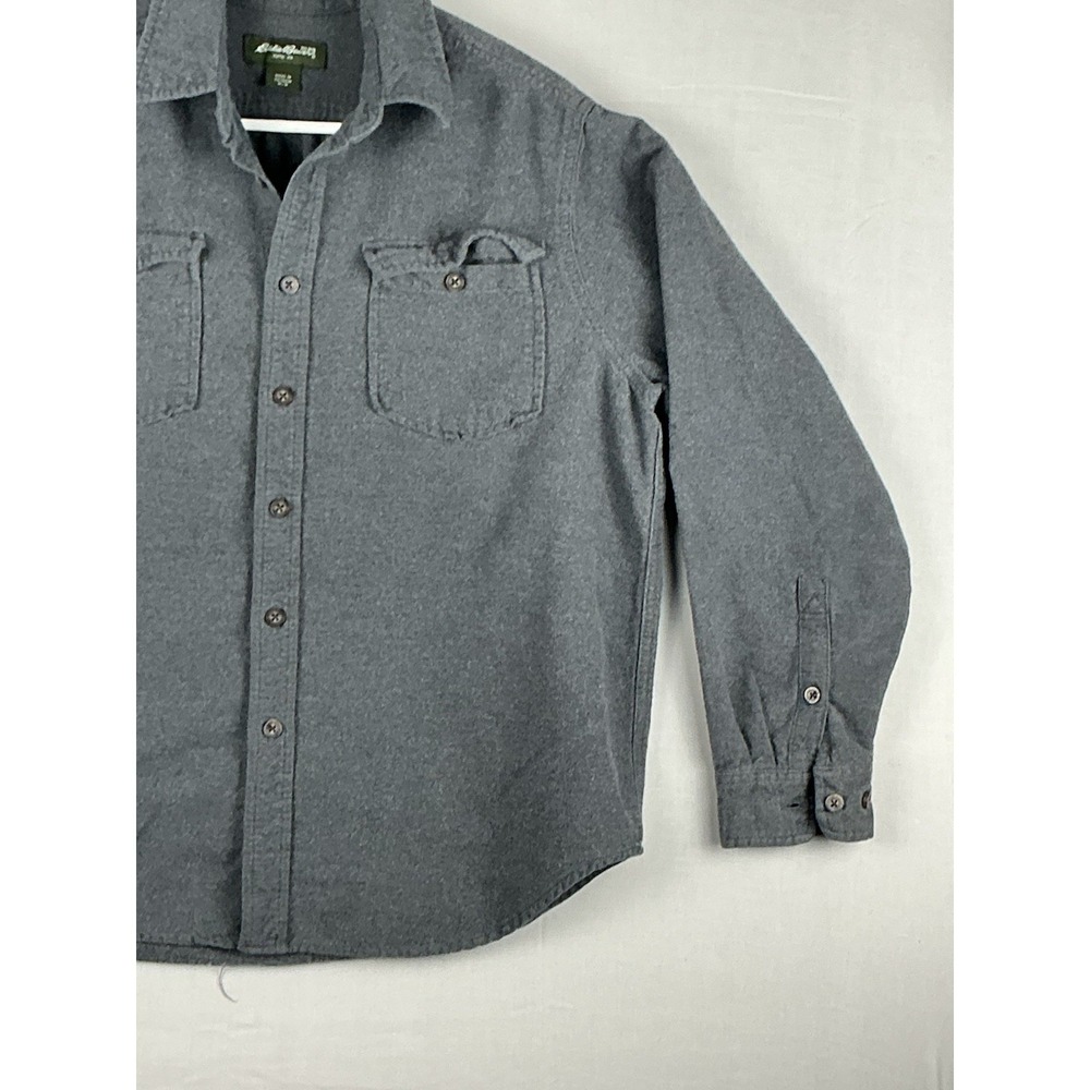 Eddie Bauer Long Sleeve Heavy Flannel Shirt Men's Medium Classic Fit Gray Hiking - Picture 6 of 9